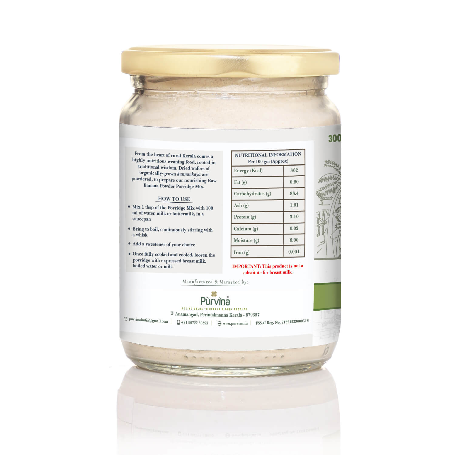 Pūrvīṇa Banana Porridge Mix For Infants (Kunnankaya/Kannankaya powder) from Organically-Grown Raw Banana