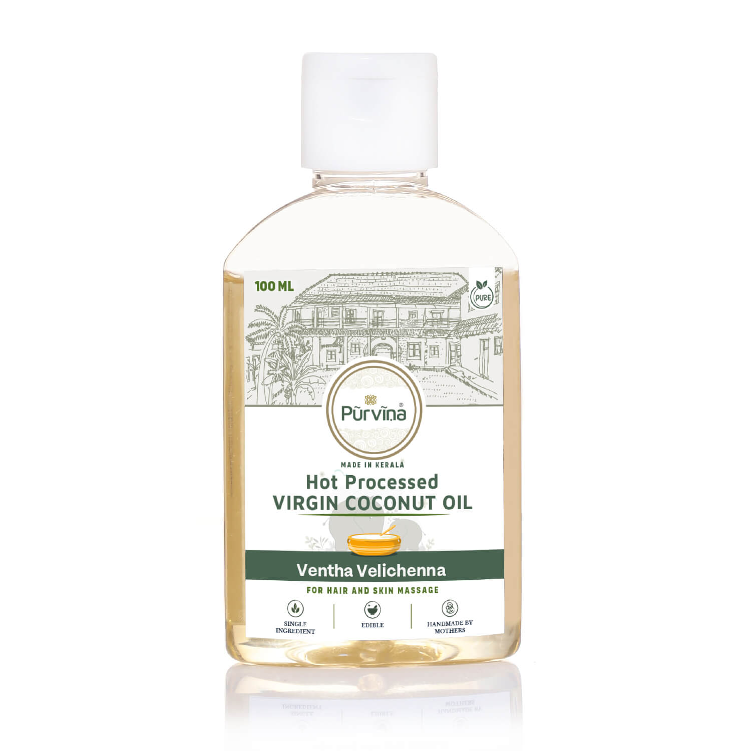 Pūrvīṇa Pure Hot Processed Virgin Coconut Oil (Ventha Velichenna/Urukku Velichenna) for Babies and Toddlers