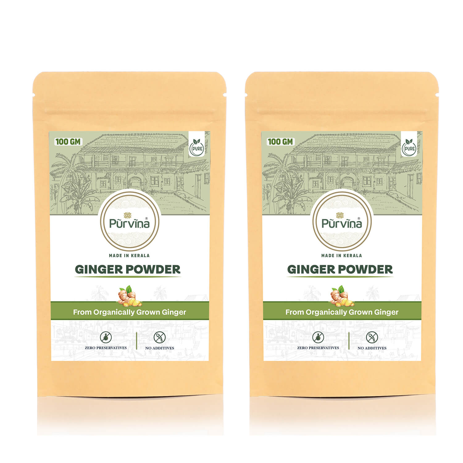 Pūrvīṇa 100% Pure Ginger Powder from Organically Grown Ginger
