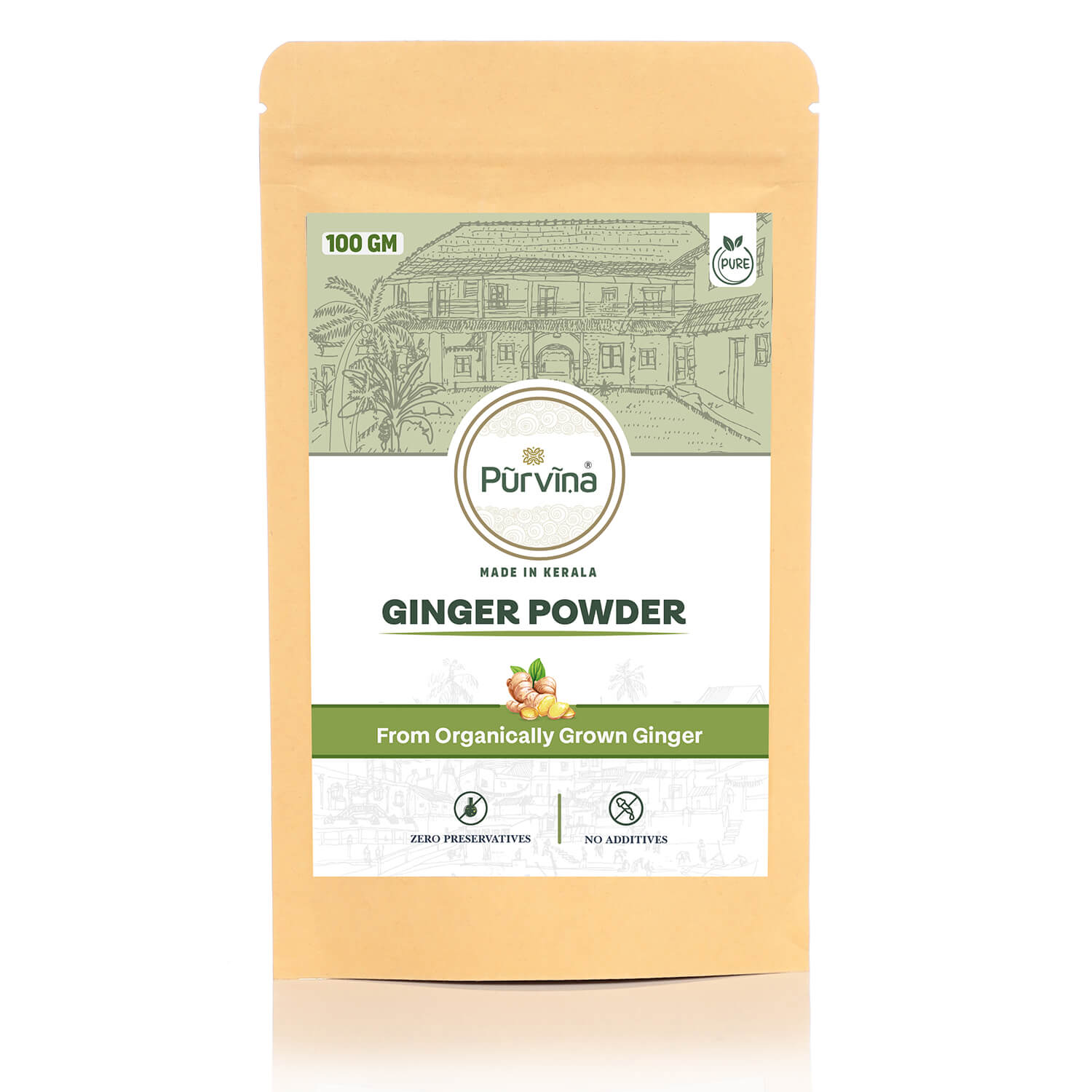 Pūrvīṇa 100% Pure Ginger Powder from Organically Grown Ginger