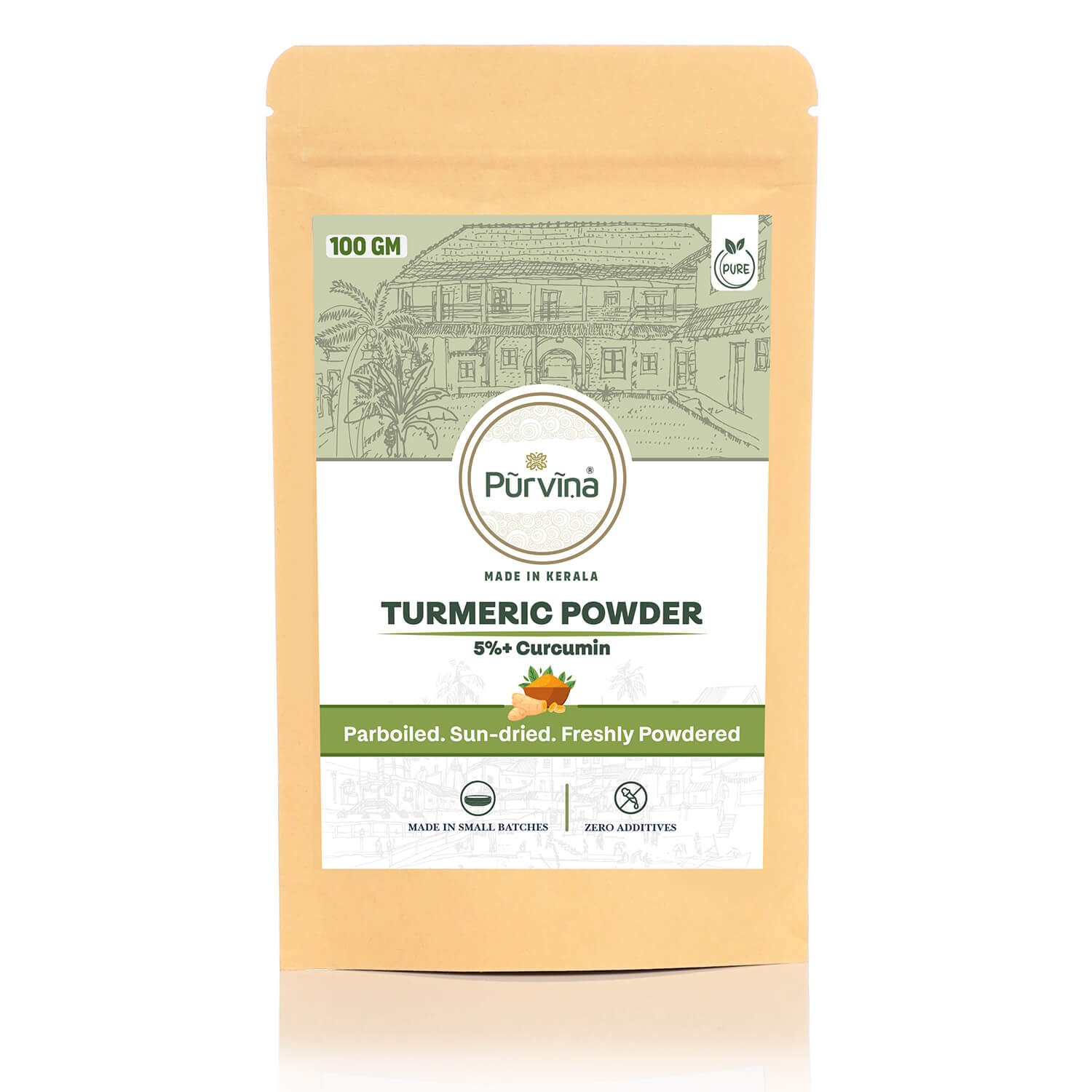 Pūrvīṇa Pure Turmeric Powder with 5%+ Curcumin