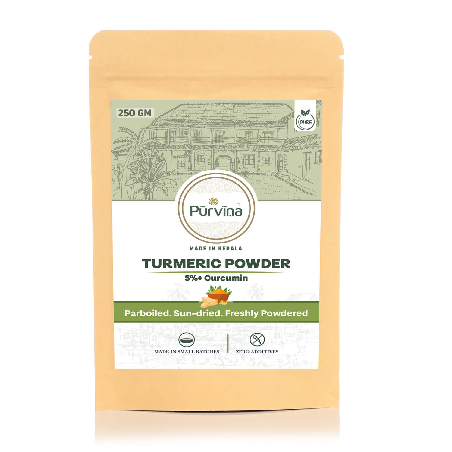 Pūrvīṇa Pure Turmeric Powder with 5%+ Curcumin