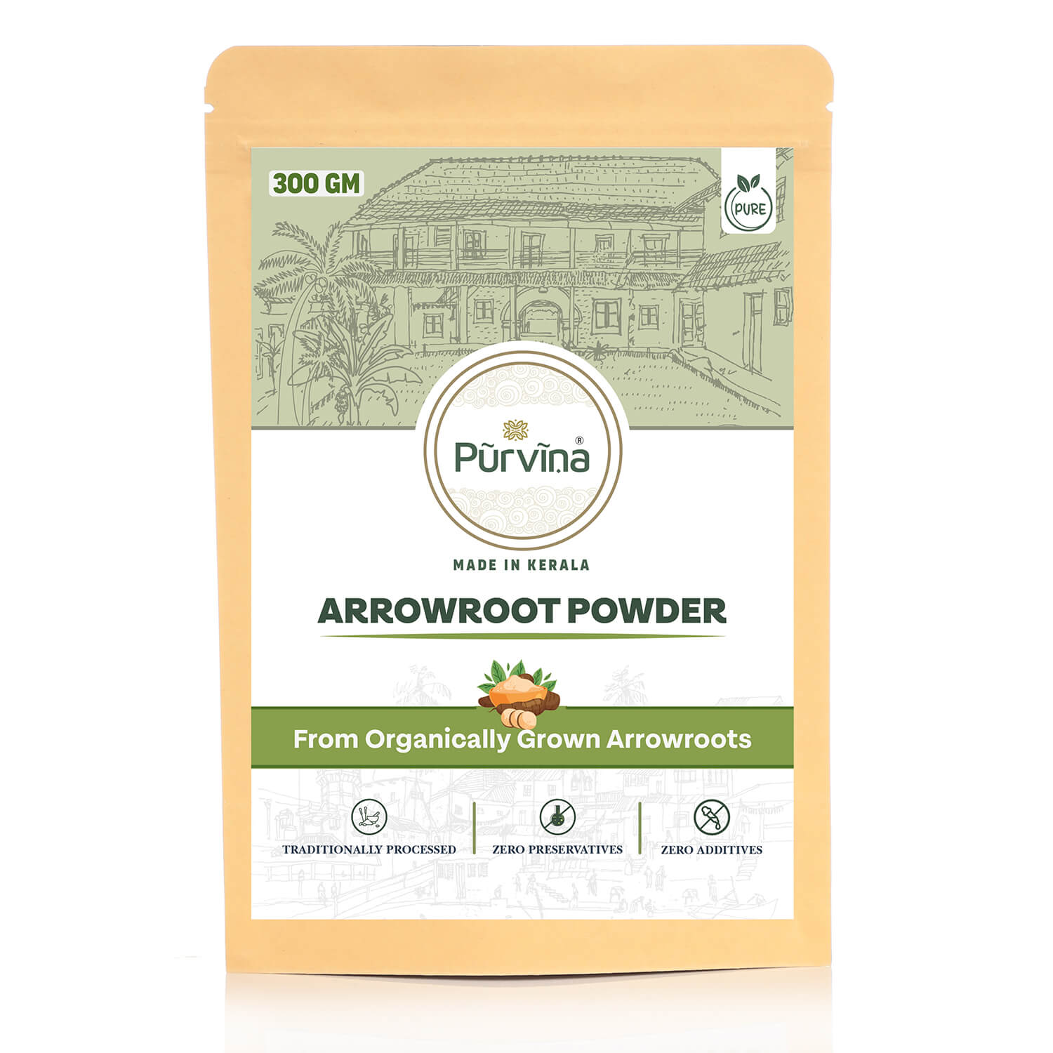 Pūrvīṇa Pure Arrowroot Powder (Koova podi) from Organically Grown Arrowroots