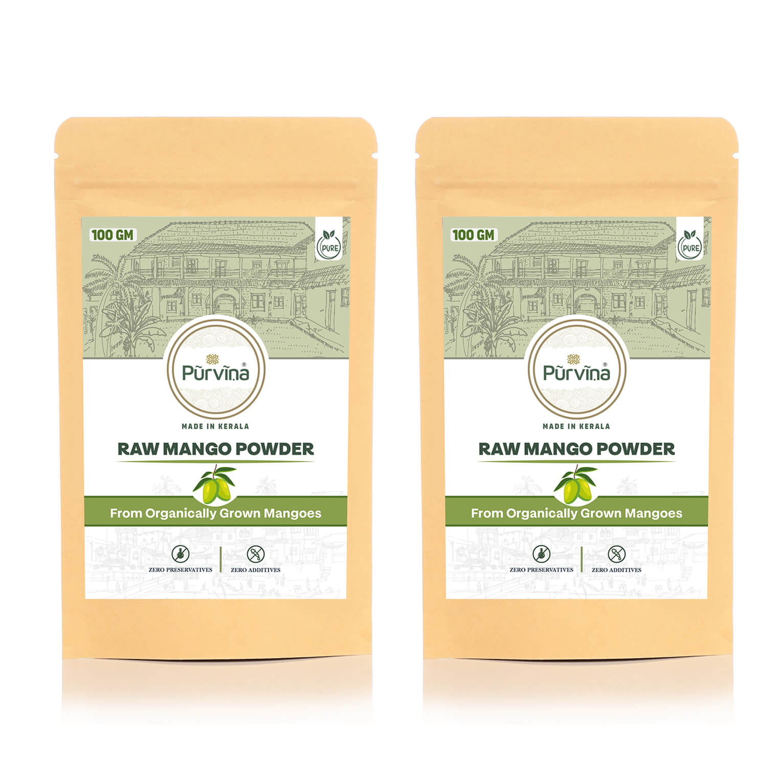 Pūrvīṇa 100% Natural Raw Mango Powder from Organically Grown Mangoes
